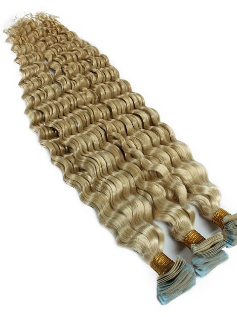 Brassy Blonde Deep Wave Tape In Hair Extensions