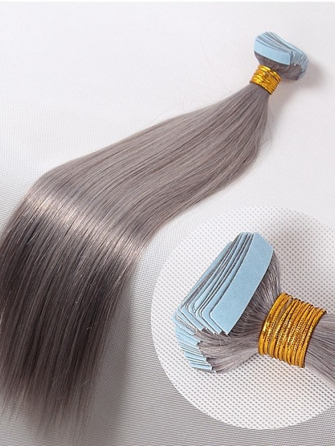 Silver Gray Silky Straight Tape In Hair Extensions