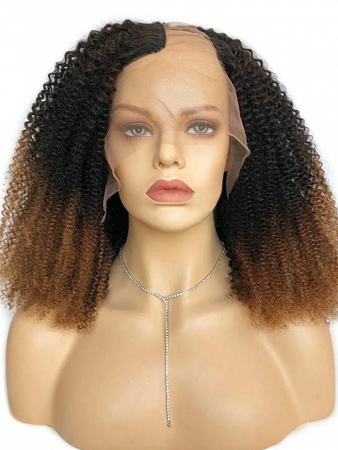 Protective Style For Black Natural Hair- Precolored Blond Ombre Brazilian Virgin Kinky Curly U-Part Human Hair Wig