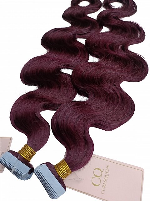 Burgundy Body Wave Tape In Hair Extensions