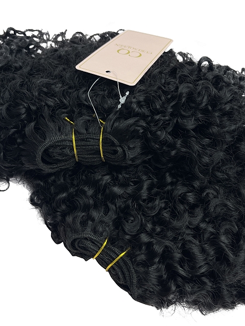 Natural Black Water Kinky Curly Bundle Weft Hair Extensions (3b/3c Hair Texture)