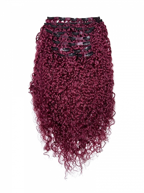 Clearance-Seamless Water Curly Burgundy Color Clip Ins